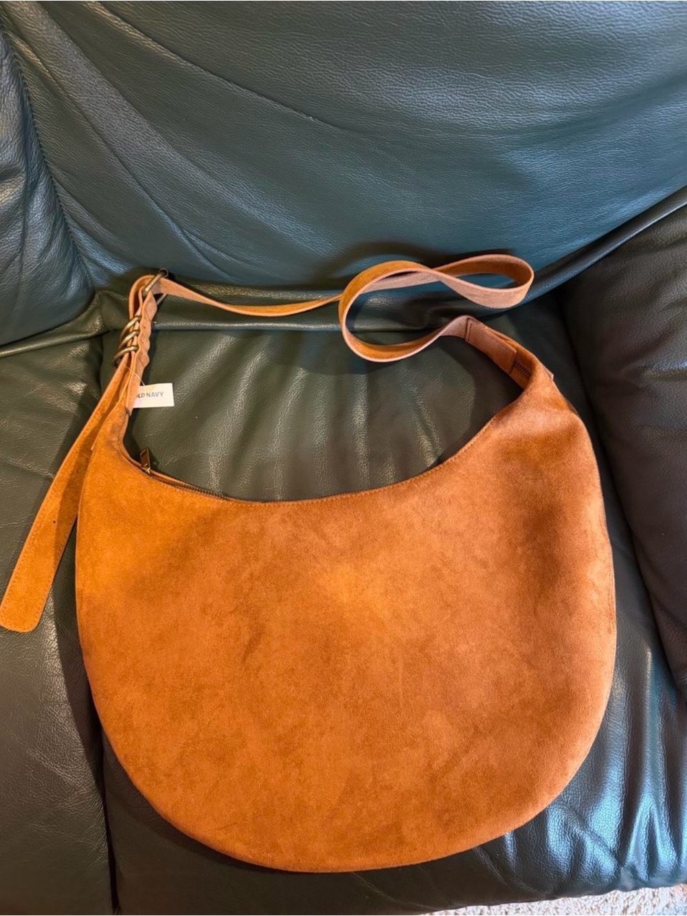Suede Crescent Shoulder Bag - Tan